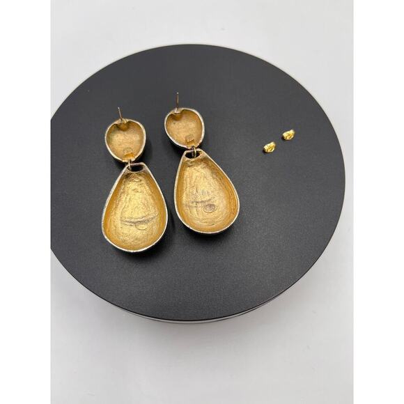 Kenneth Jay Lane Polished Gold Teardrop Dangle Pierced Chunky Earrings - Picture 6 of 10